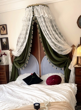 中古风床幔复古法式窗帘别墅绿色粉床幔高定丝绒轻奢主卧美式床帘