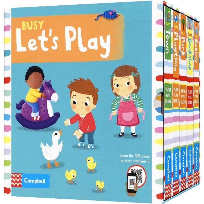 现货 英文原版 BUSY LET S PLAY Busy系列我们一起玩吧5册套装 音频 儿童推拉滑卡舌益智机关游戏图画故事儿童绘本书籍