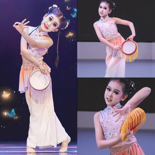 古典舞演出服女儿童钱鼓舞春嬉舞蹈服胶州秧歌铃鼓道具少儿芳华杯