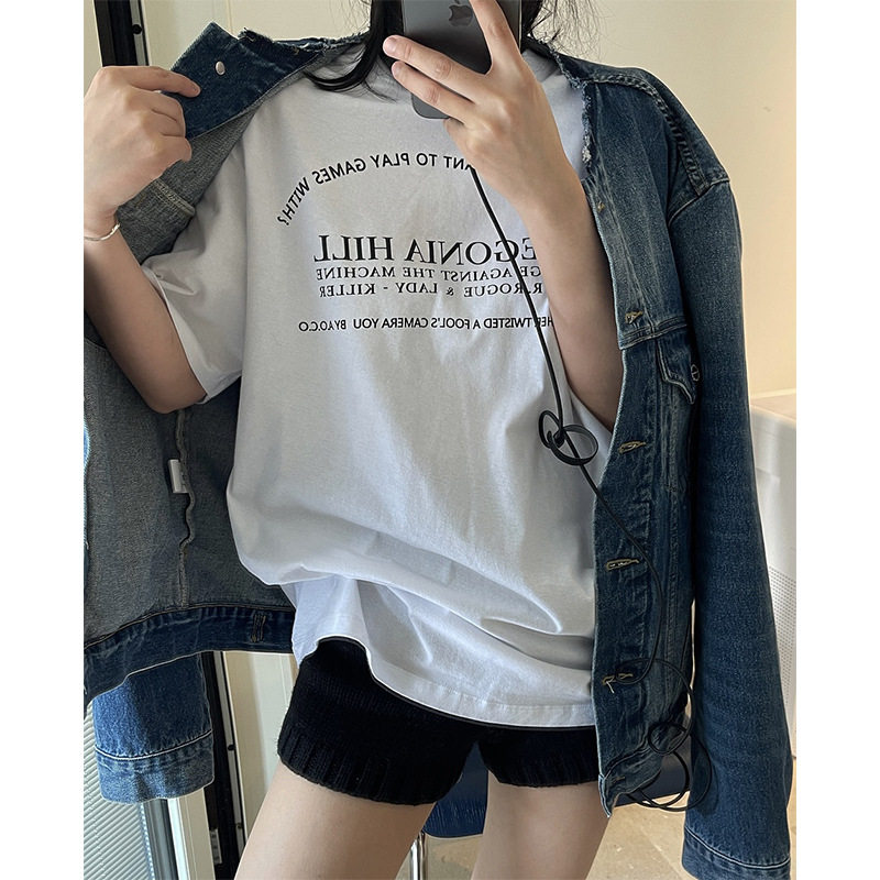 春夏新款韩版ins时髦字母印花圆领T恤宽松舒适好穿休闲短袖上衣女图片