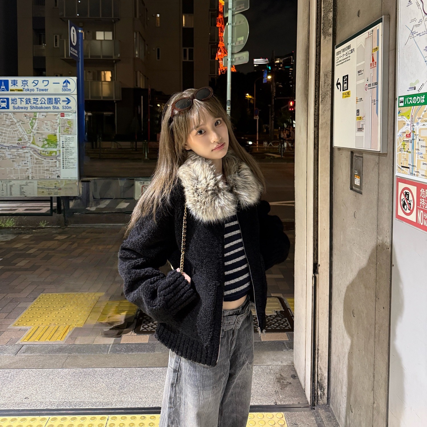 CEEYOU 定染毛领小颗粒羊羔毛外套冬黑色毛毛冬装2025新品