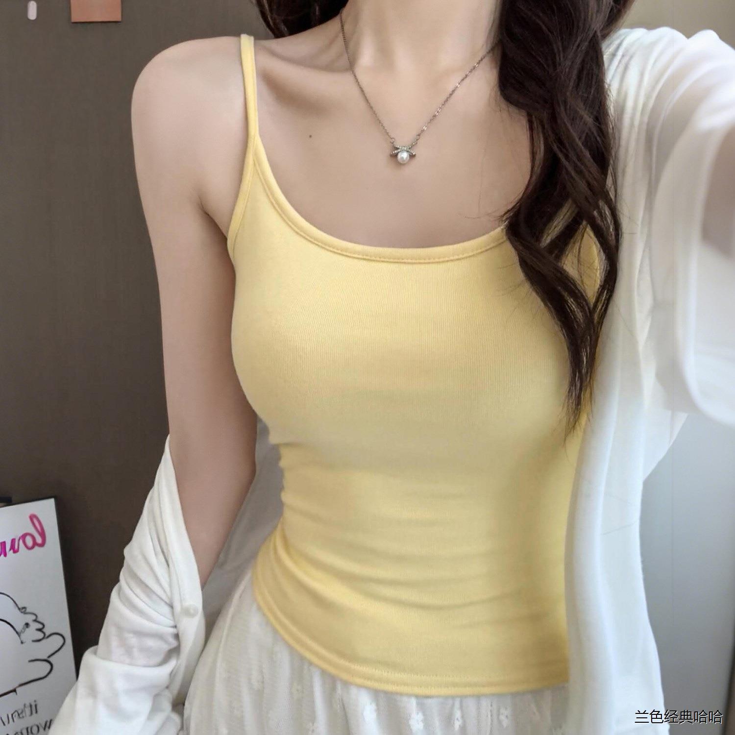 高弹鹅黄色吊带背心女夏