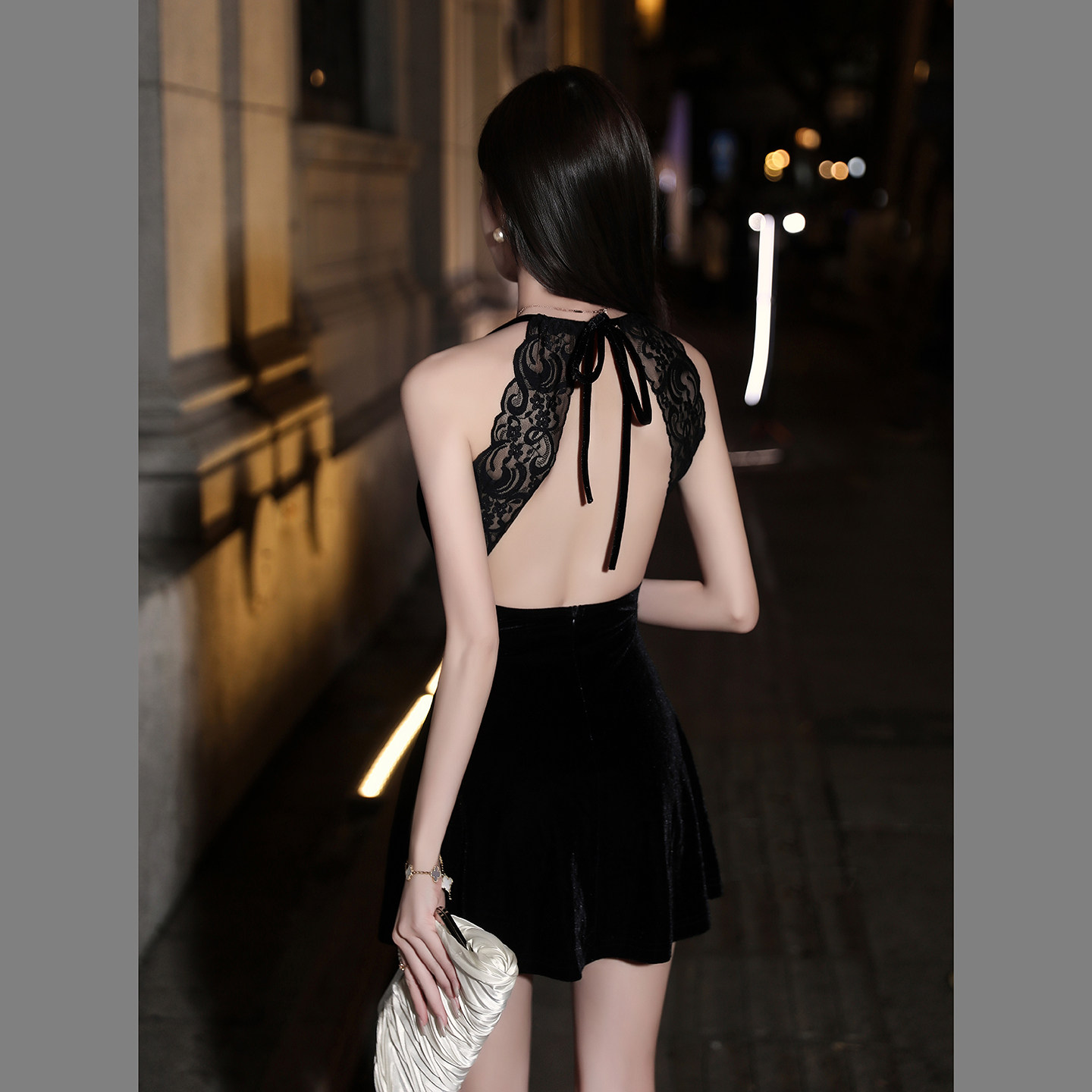 夜总店洋装女气质性感V领低胸夜场上班衣服足疗技师工作服吊带