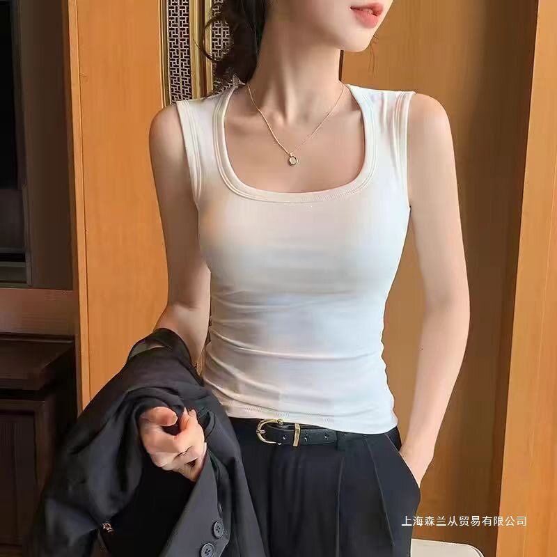 2026夏季棉工字吊带背心女 宽肩带遮副乳内搭外穿打底