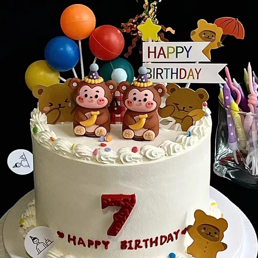 网红软胶立体猴子蛋糕装饰摆件卡通生肖猴子儿童生日烘焙装扮插件