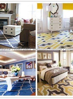 简欧极简创意蓝黄色地中海个性卧室茶几客厅满铺别墅中古艺术地毯