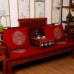 新中式红木沙发坐垫套古典实木家具抱枕靠垫海绵防滑加厚定制坐u.