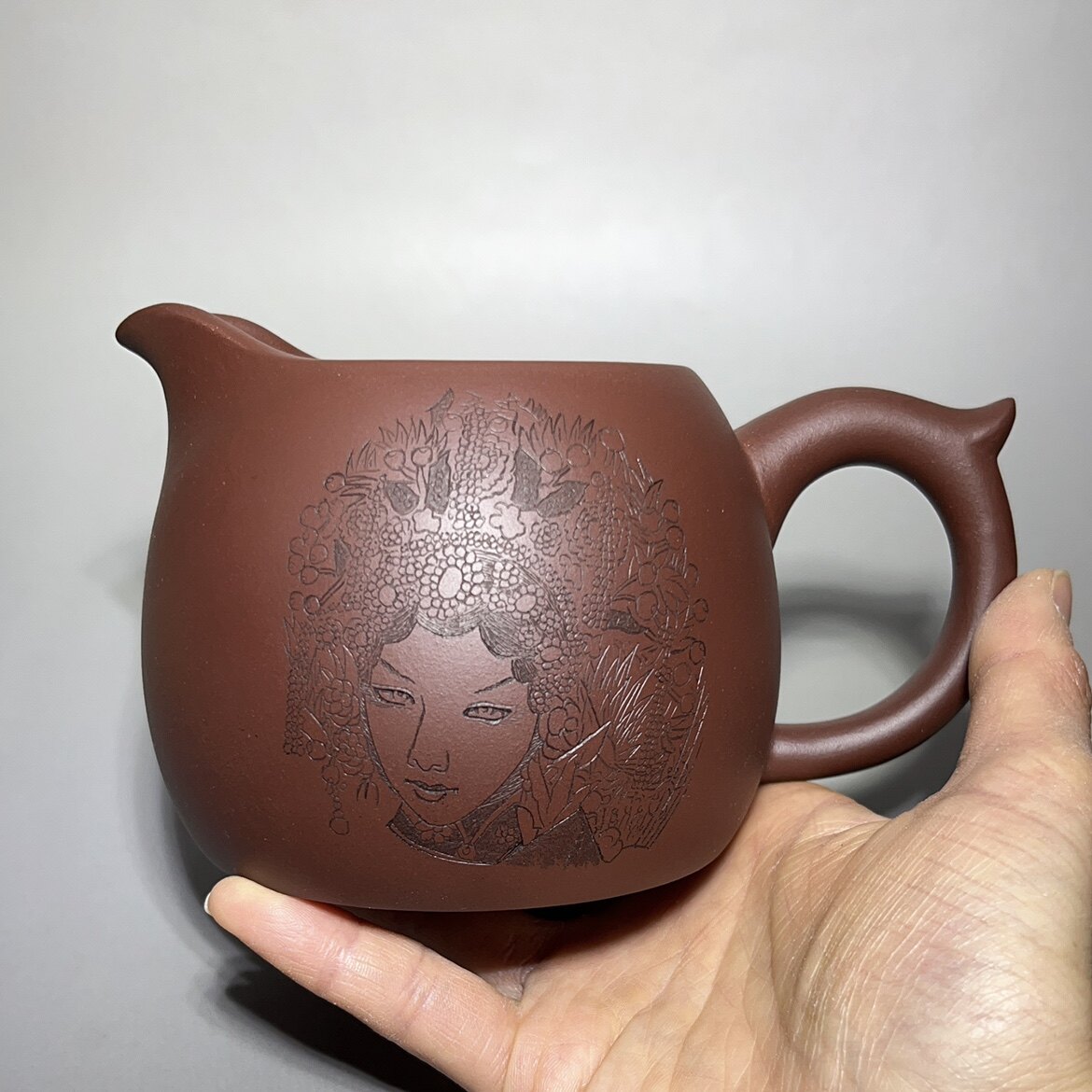 紫砂公道杯手工刻字茶亦醉人刻绘美人大容量分茶器功夫茶配件摆件