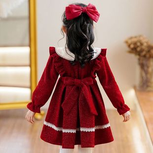 女童冬装公主裙2025新款粉色韩版女宝秋冬裙子儿童生日礼服连衣裙