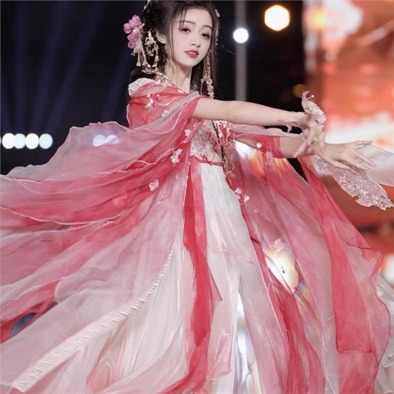 涂七七原创汉服【桃花】十二花神唐制齐胸蝴蝶袖重工刺绣春夏套装图片