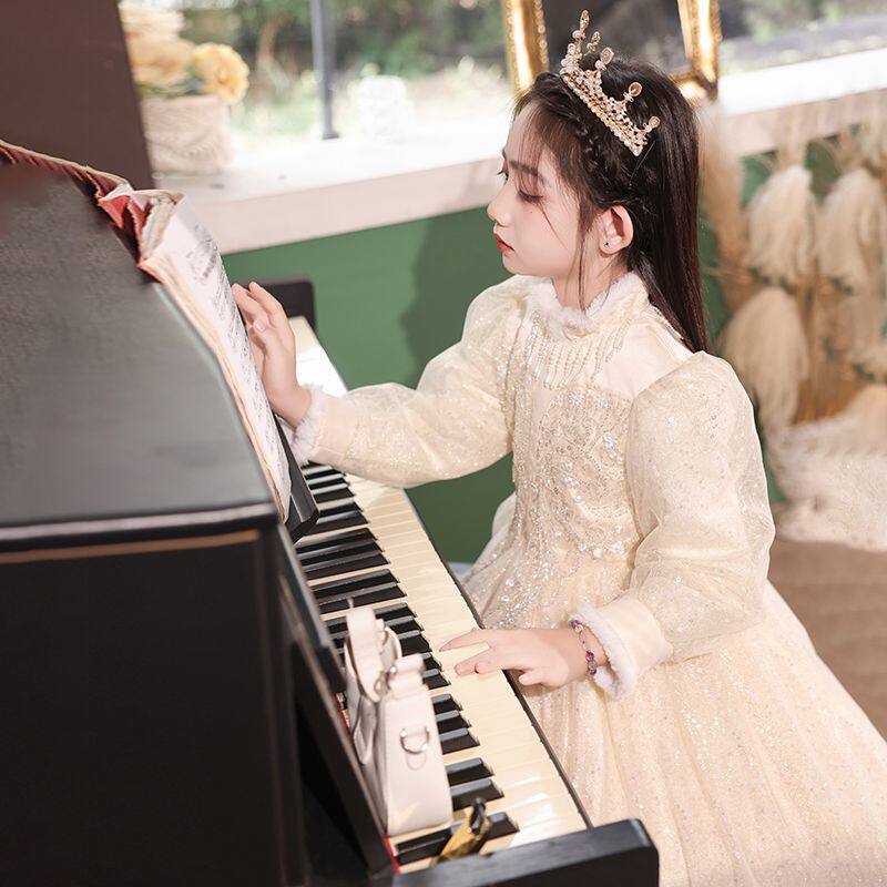 女童2025公主裙新款儿童加绒款礼服钢琴连衣裙小女孩秋冬花童婚礼