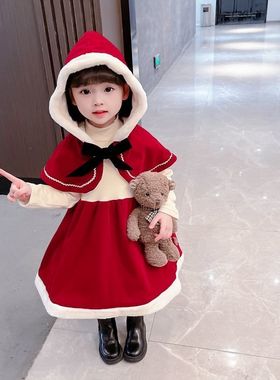 女童新款2025冬季圣诞万圣节套装小红帽cosplay加绒加厚新年战袍