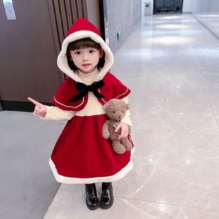 女童新款2025冬季圣诞万圣节套装小红帽cosplay加绒加厚新年战袍