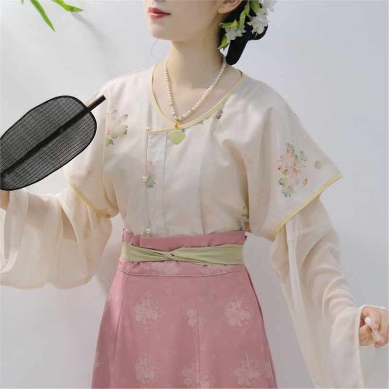 唐制褙子复原款汉服女夏唐圆领齐腰八破长裙