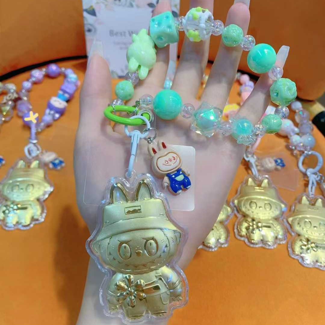 足金999拉布布20mg手机挂件挂饰卡通包包链手机链车钥匙扣挂件礼