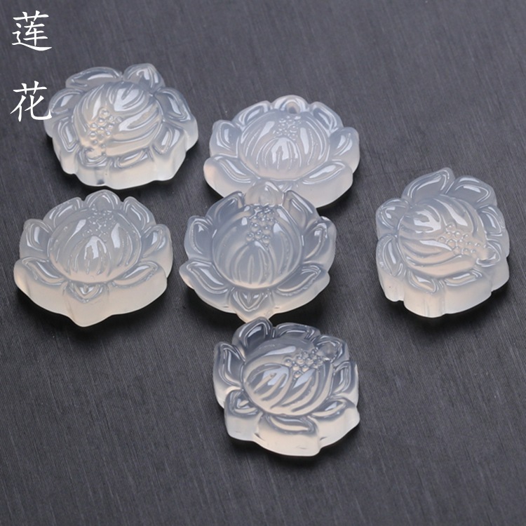 天然玉髓莲花吊坠白莲玉石项链荷花挂件DIY饰品玛瑙挂件吊坠饰品