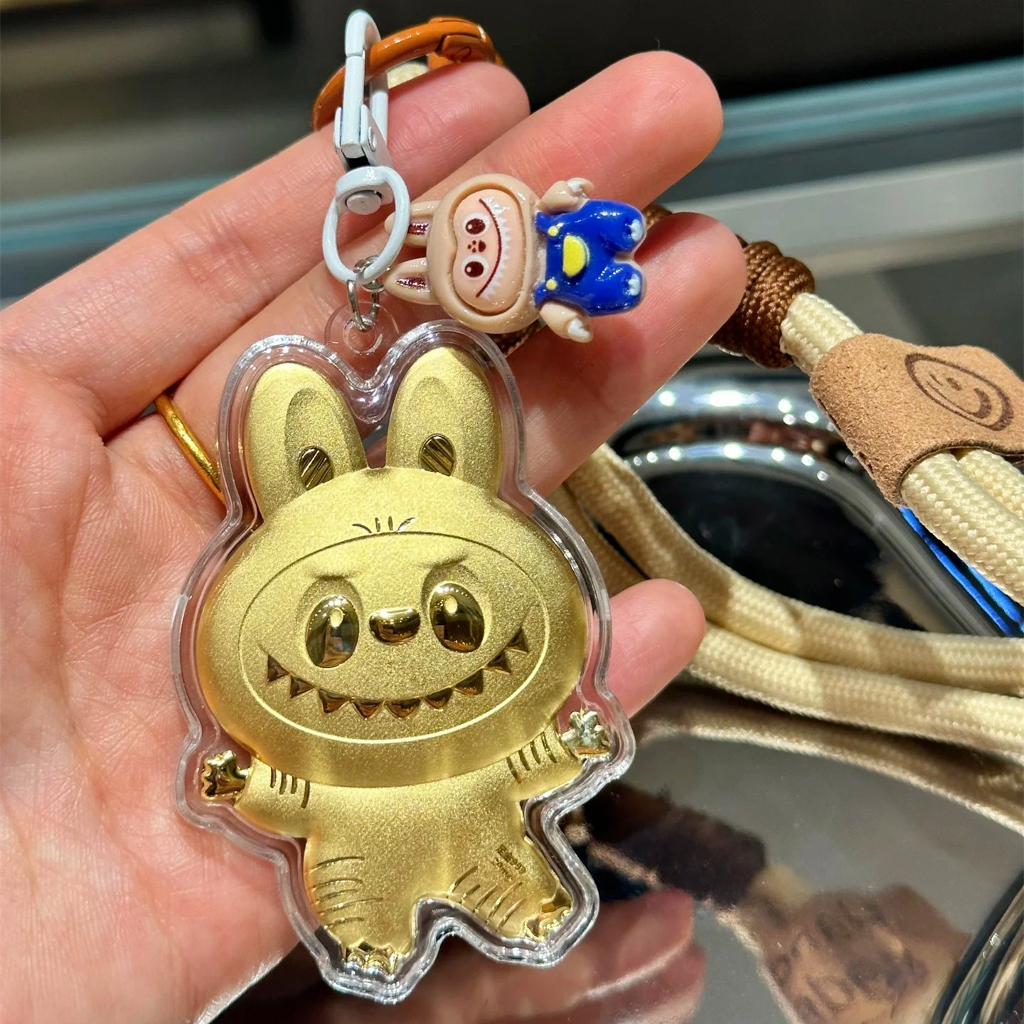 足金999拉布布labubu手机包挂件黄金钥匙挂绳包包挂件送闺蜜礼物