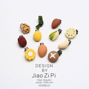 创意仿真食物蔬菜坚果搞怪可爱食玩刘海侧边小号发夹头饰发饰