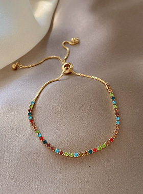 高级感小众彩色锆石手链网红同款精致超仙森系手串时尚百搭手镯女