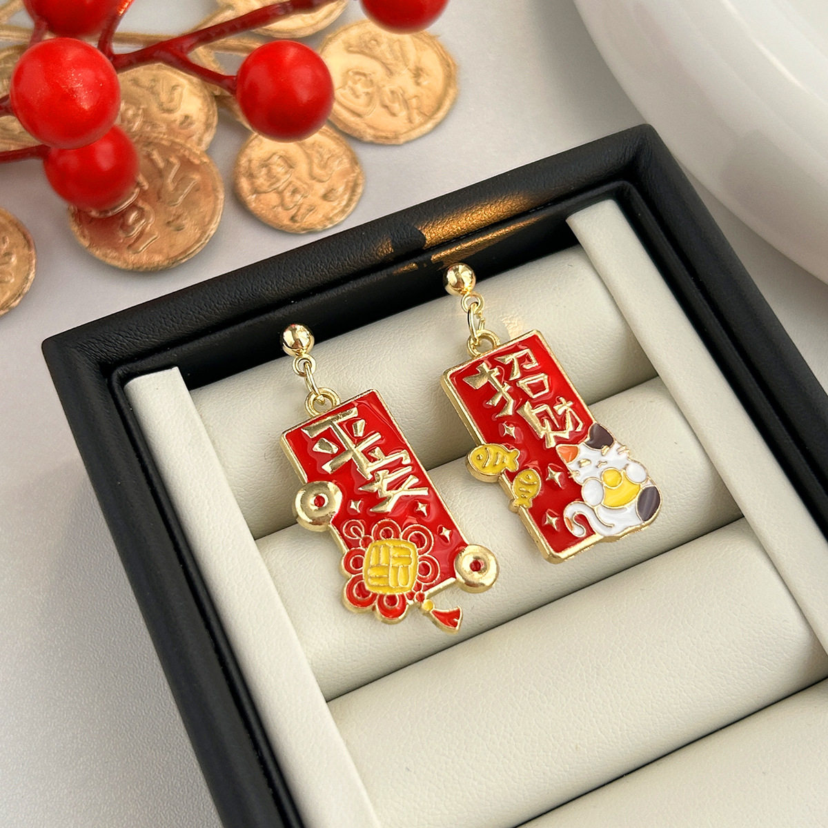 喜庆新年国潮醒狮耳饰女红色福字发字平安喜庆耳钉女国风配饰耳饰,饰品/流行首饰/时尚饰品新,耳环,淘宝优惠券,粉丝福利购,淘宝优惠卷