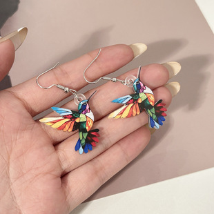 网红同款超仙小鸟开春炫彩亚克力时尚复古名族风百搭可爱耳环耳饰