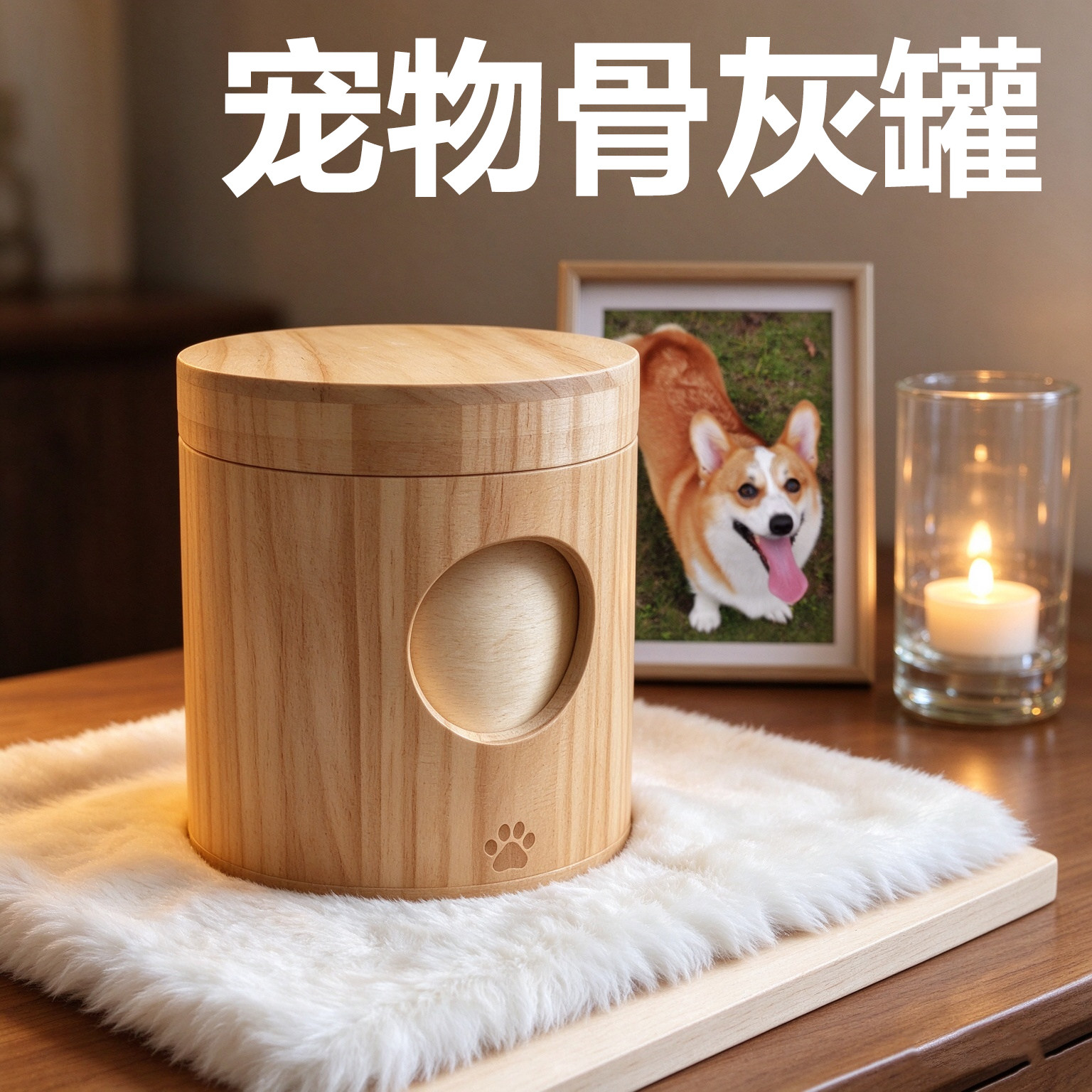 宠物殡葬用品骨灰盒可贴照片家居桌面木制猫狗纪念殉葬盒火化木盒
