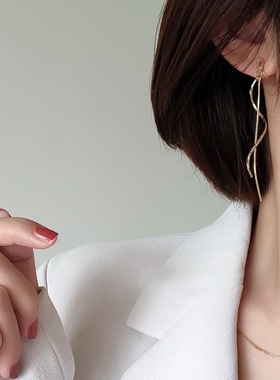 【情丝绕】长款流苏蚊香盘耳夹无耳洞女新款耳饰显脸小方圆脸耳钉