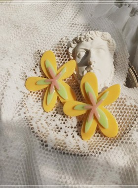 包邮 春日花花小夸张撞色少女花朵手工耳环Fruta同款韩国耳夹