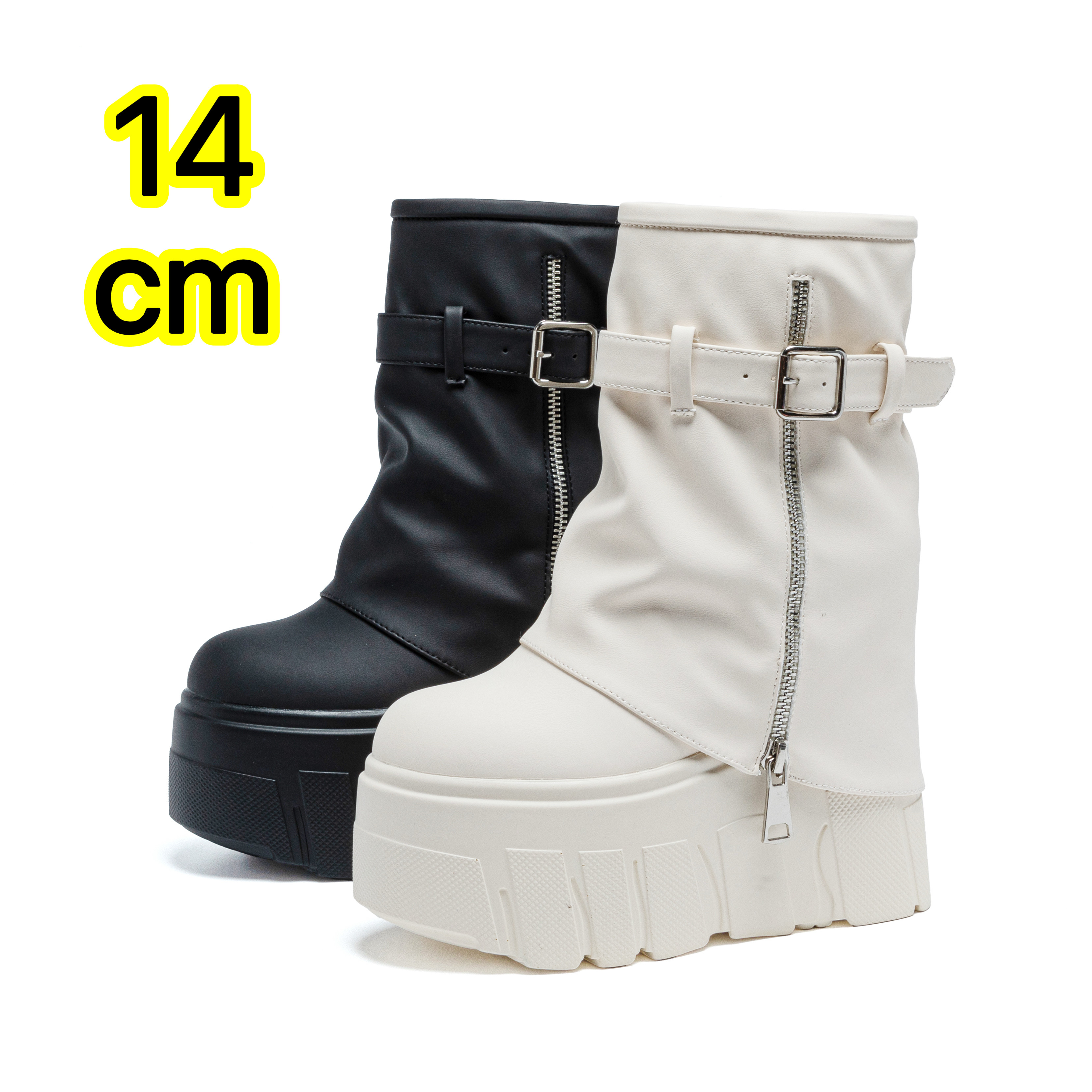 14cm内增高女鞋超高跟厚底裤管靴小个子马丁靴高帮休闲高跟鞋松糕