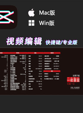 剪映快捷键鼠标垫学习剪辑视频编辑抖音自媒体键盘垫电脑办公桌垫
