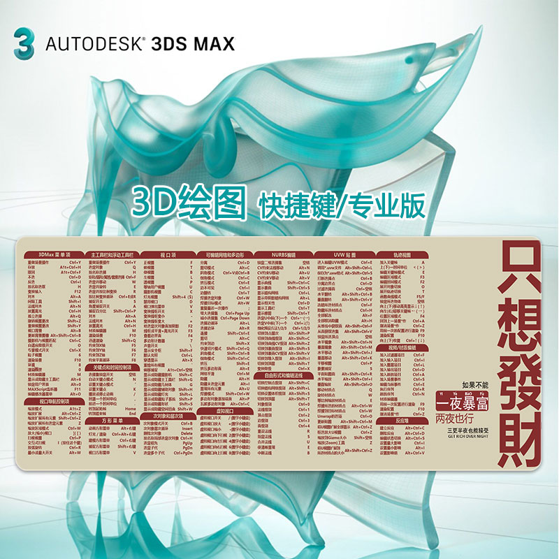 3DMax快捷键鼠标垫Sketchup室内设计草图MAYA建模Vray渲染建筑