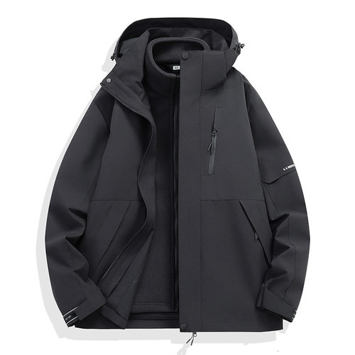 新款春秋冬冲锋衣男三合一两件套休闲防风水防寒连帽外套女上衣