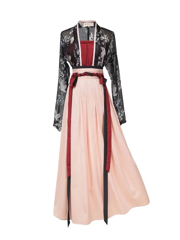 日常时尚风传统汉服女装 对襟襦裙齐腰仙鹤中国风飘逸古风印花裙|ruв категории Женская одежда, костюм/национальная одежда/театр костюм, национальная одежда/этап погрузки - от Buy2taobao.com для оказания профессиональной услуги покупки агента Taobao