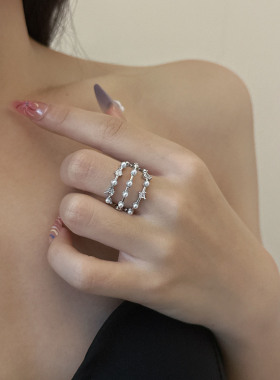 时尚甜美多层锆石珍珠开口戒指女