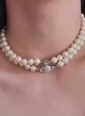 轻奢高级感双层珍珠土星项链女