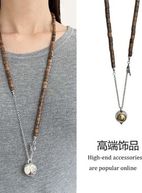 棕色虎眼石串珠小茶壶吊坠项链女