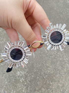 镶钻花朵墨镜复古街拍圆形太阳镜