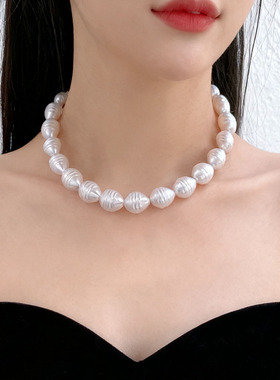 复古巴洛克异形螺纹珍珠项链女