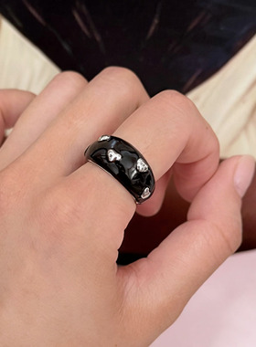 博主同款黑色滴油爱心开口戒指女