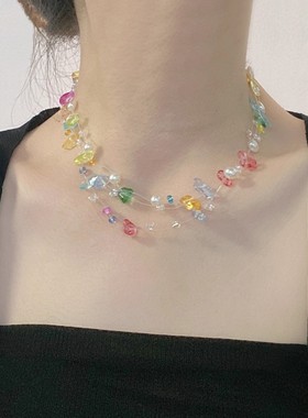 多巴胺彩色天然石珍珠串珠项链女