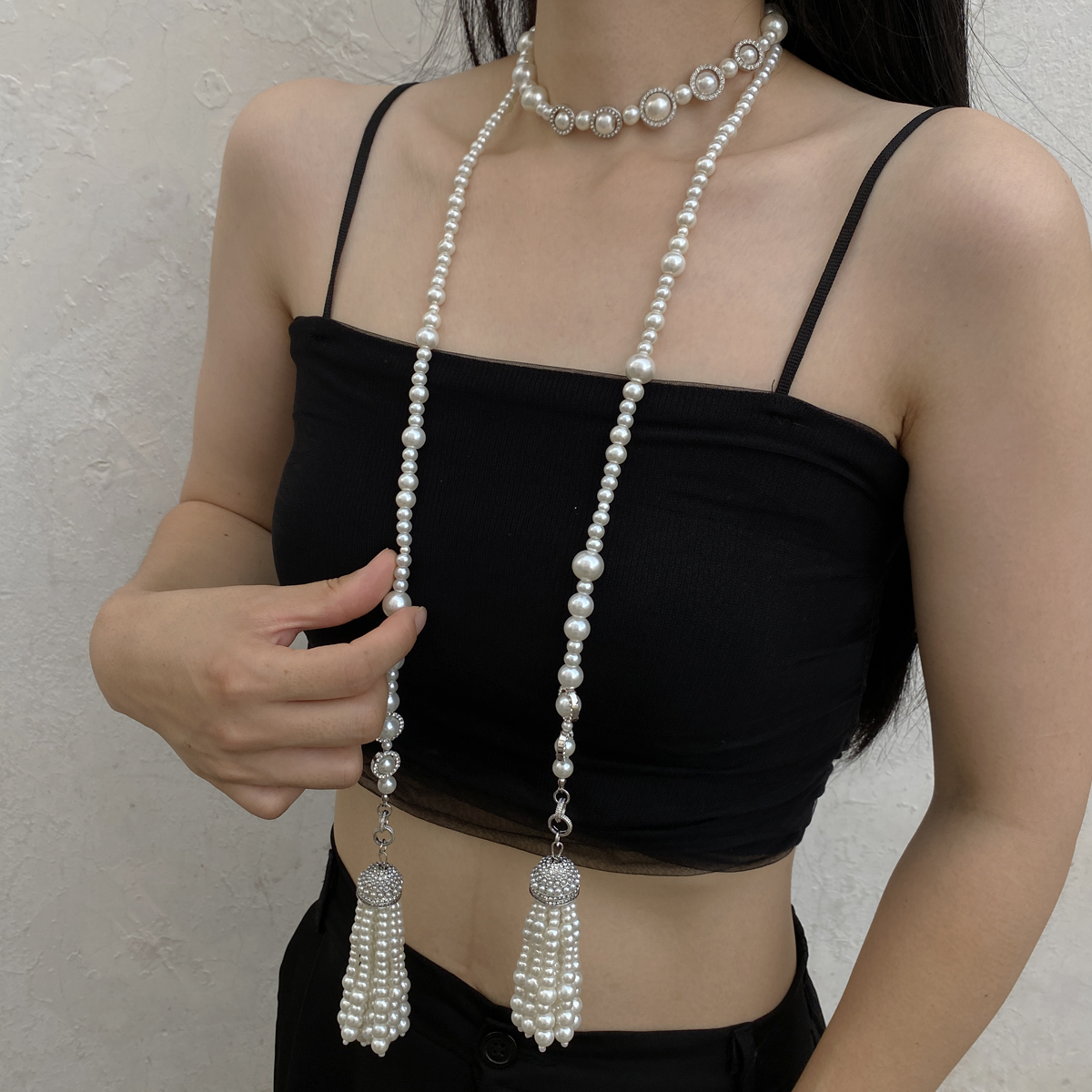 珍珠长款女麦穗流苏项链