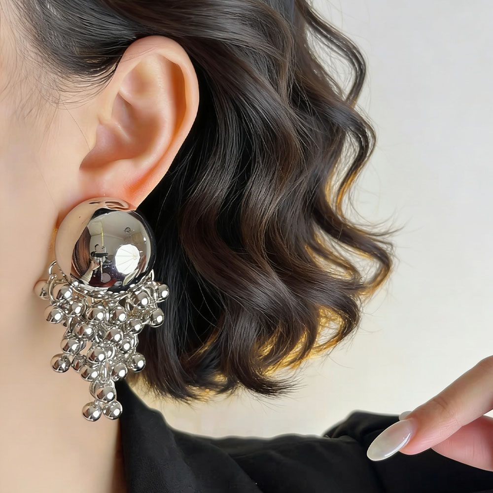 法式复古夸张金属球球流苏串珠耳环耳坠女独特新款高级感绝美耳钉