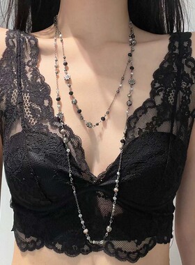 波西米亚长款双层叠戴花朵项链女