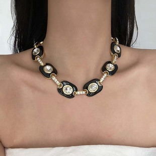 复古宫廷风金属滴油短款 项链女中古vintage镶钻高级感锁骨链颈链