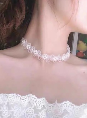 韩国气质蕾丝水晶珍珠颈圈项链女