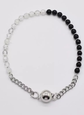 博主同款黑白玛瑙串珠拼接项链女