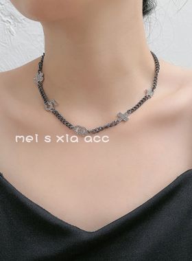 金属镶钻花朵女颈链锁骨链