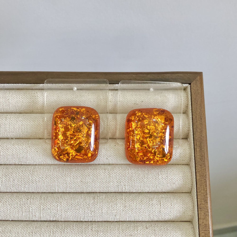 欧美复古透明橘色树脂方形耳环女咖色宫廷气质耳钉小众百搭耳饰品,饰品/流行首饰/时尚饰品新,耳环,淘宝优惠券,粉丝福利购,淘宝优惠卷