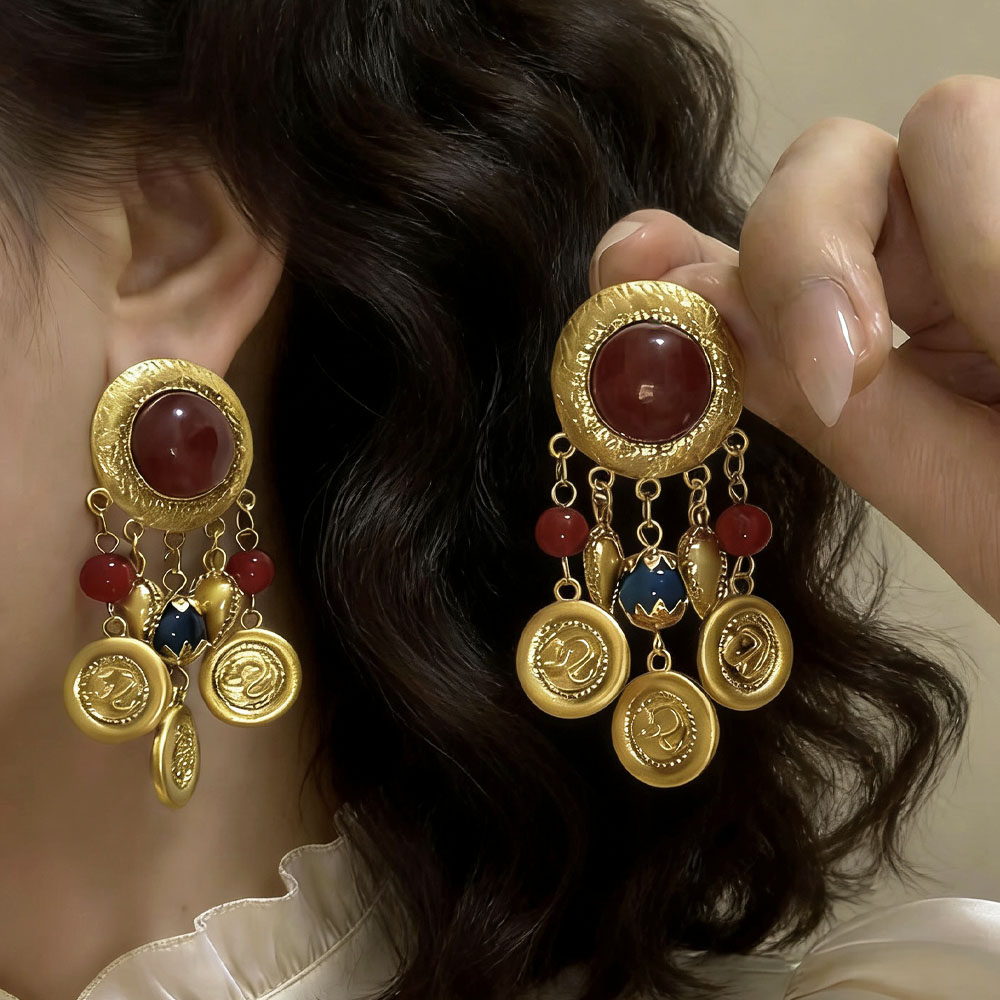 中古风vintage复古宫廷风彩色钱币流苏耳环水滴圆形耳钉耳饰,饰品/流行首饰/时尚饰品新,耳环,淘宝优惠券,粉丝福利购,淘宝优惠卷