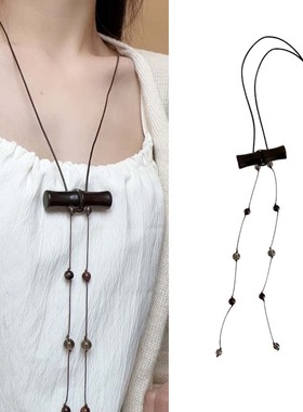 新中式国风长款木质抽拉项链女